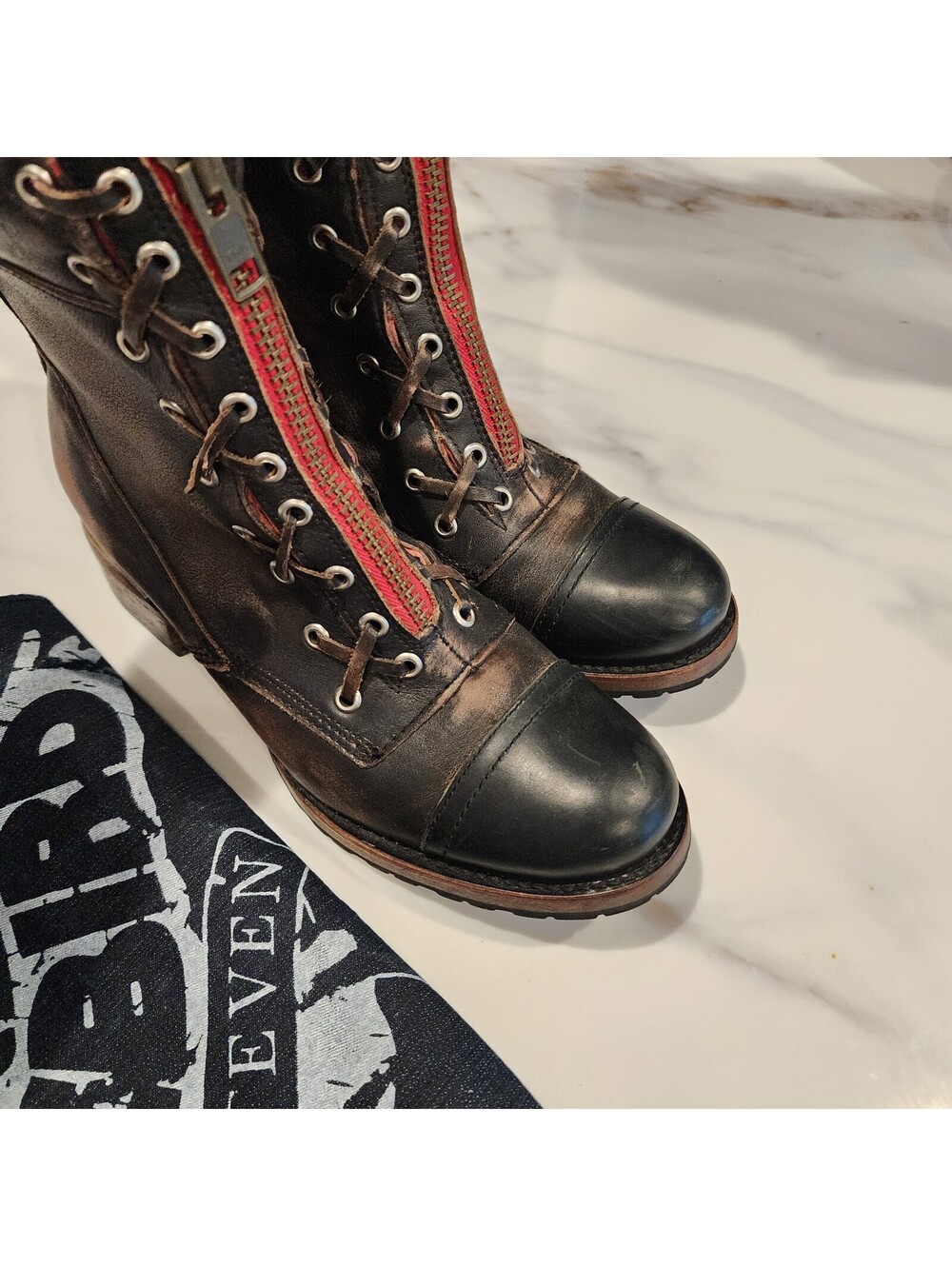 Freebird Liverpool Leather Combat Boots Red Zip Lace Up Black Women's 10